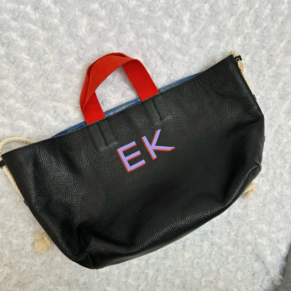 Clare V Black Leather Top Handle Bag EK Initials - Picture 5 of 5